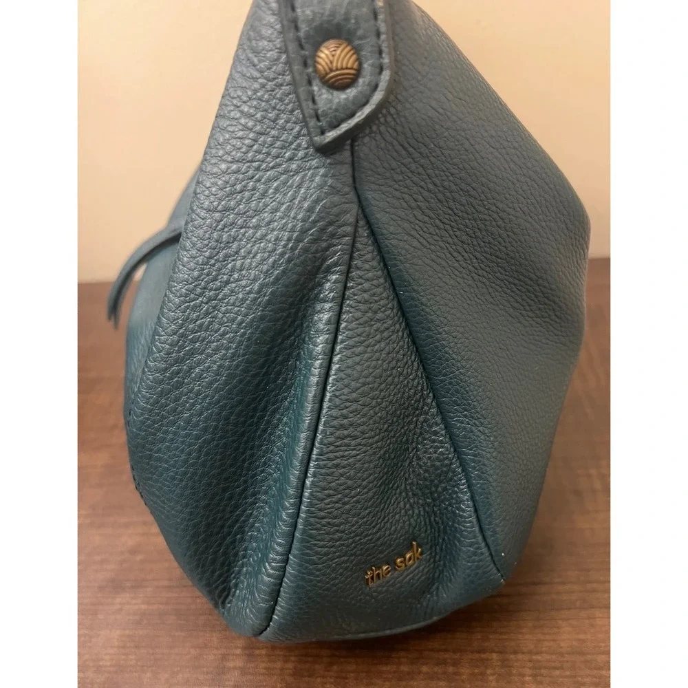 The Sak Sequoia Leather Shoulder Bag Teal Blue Green Hobo Purse Brass Hardware